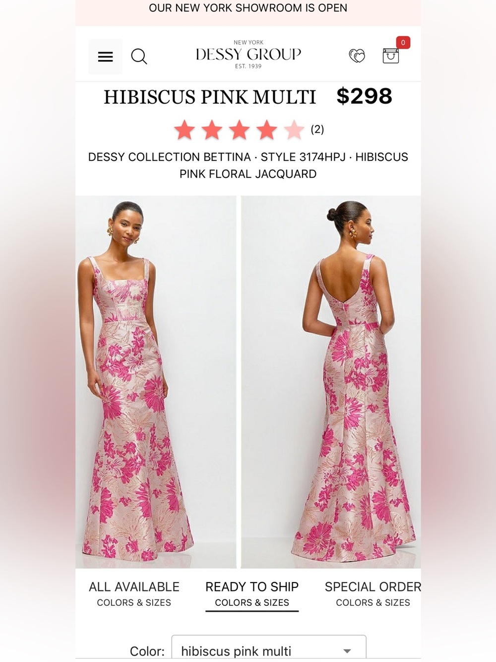 Dessy Collection Pink Floral Jacquard Maxi Dress